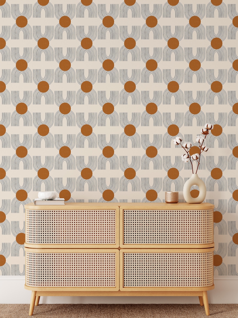 Minimalist Peel and Stick Wallpaper Contemporary Geometric Art Deco Wall Mural Unique Wallpaper Scandinavian Wall Hanging Renters Wallpaper Image 2