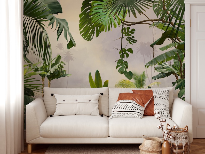 Rainforest Jungle Mural Wallpaper Peel and Stick - Green Tropical ...