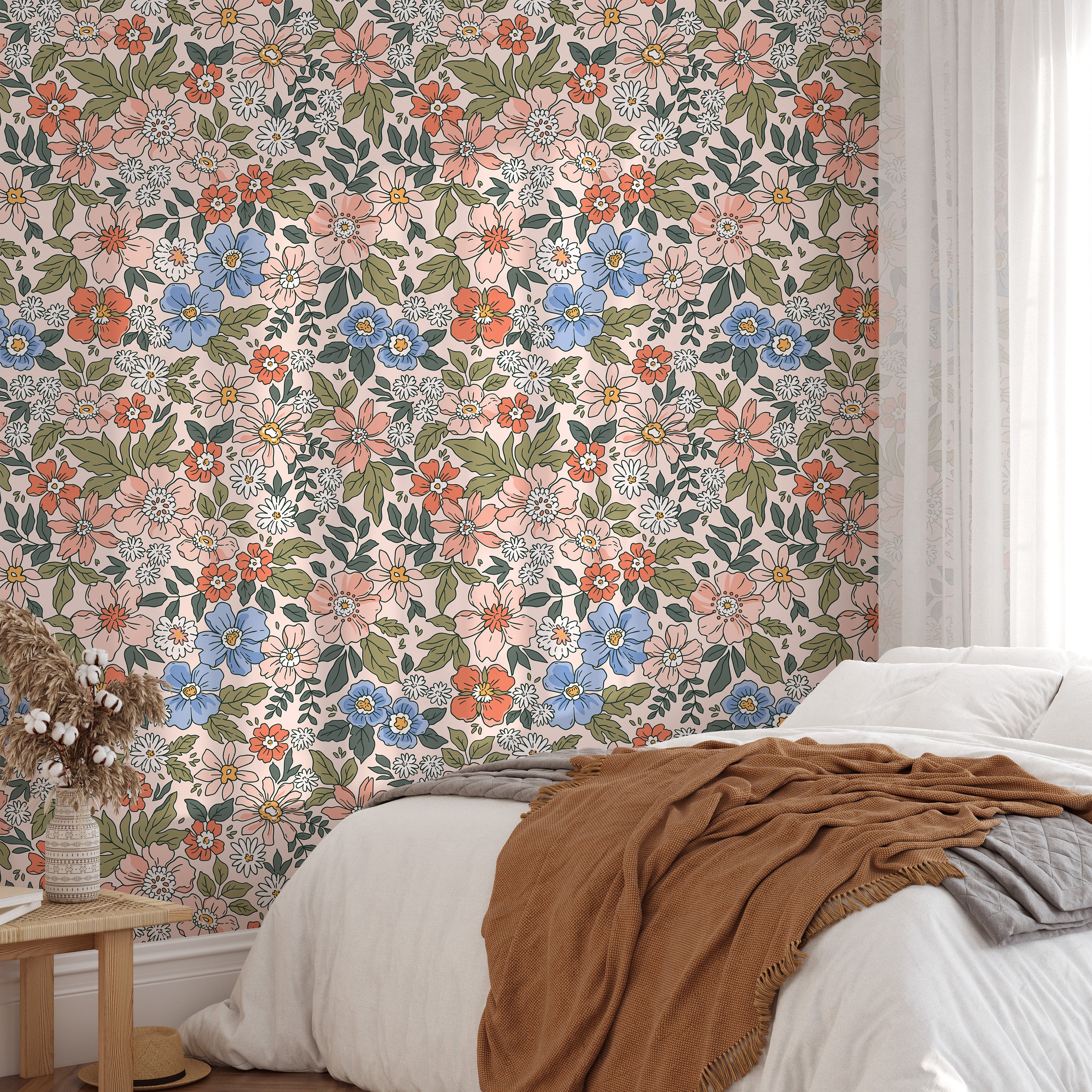 Floral Peel and Stick Wallpaper Mural Wall Art Colorful Wall Mural ...