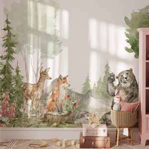 Scenic Woodland Wallpaper Peel and Stick Mural - Nursery Green Tree ...