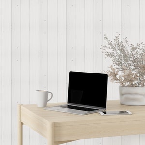 Realistic Neutral Shiplap Self Adhesive Wallpaper - 3D Wooden Shiplap Textured in White Color Peel and Stick Temporary Wallpaper for Renters