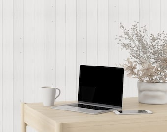 Realistic Neutral Shiplap Self Adhesive Wallpaper - 3D Wooden Shiplap Textured in White Color Peel and Stick Temporary Wallpaper for Renters