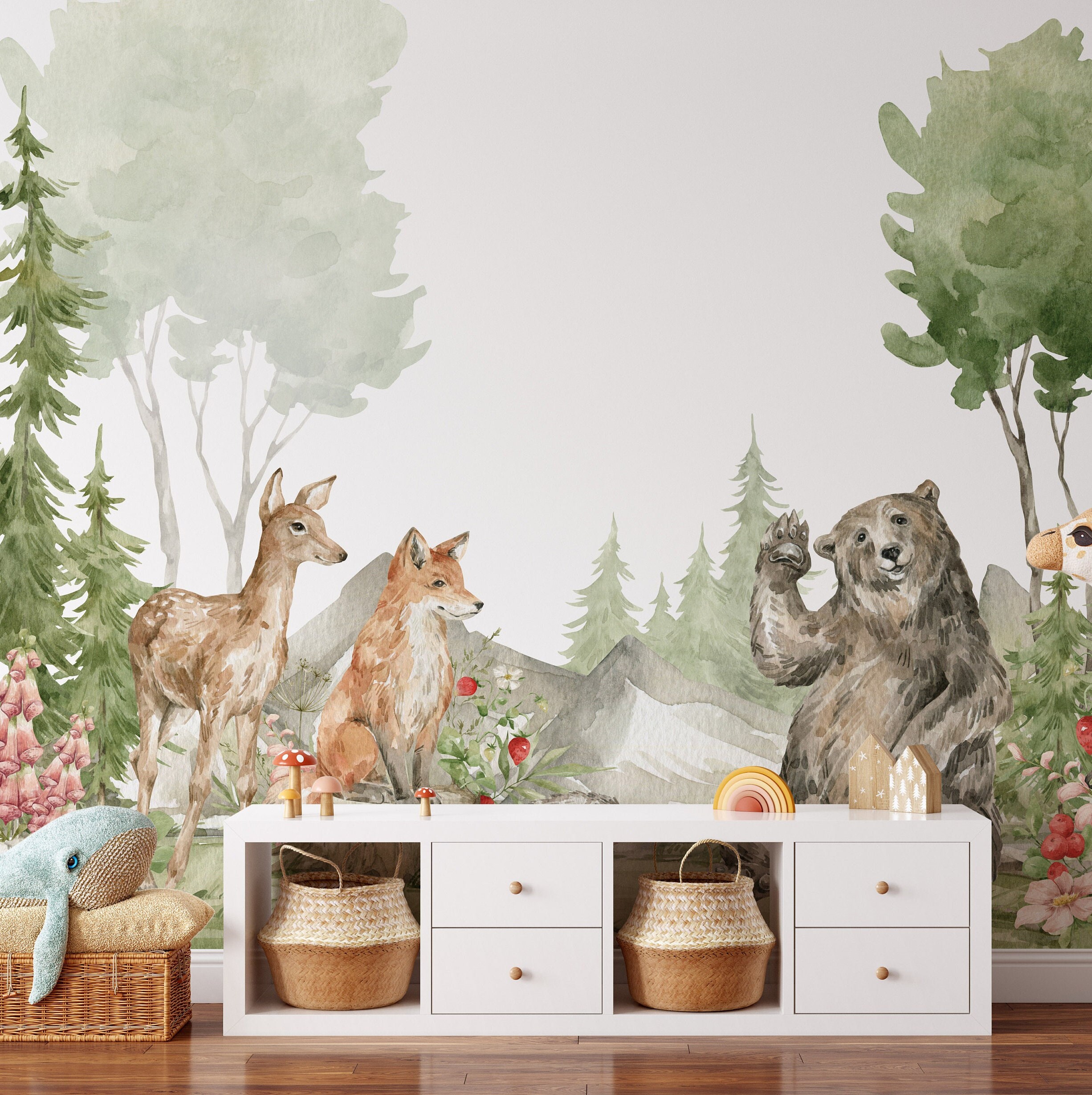 Scenic Woodland Wallpaper Peel and Stick Mural - Nursery Green Tree ...