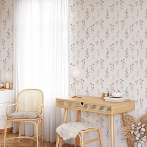 Botanical Peel and Stick Wallpaper Minimalist Mural Boho Wallpaper Vintage Floral Mural Botanical Garden Wallpaper