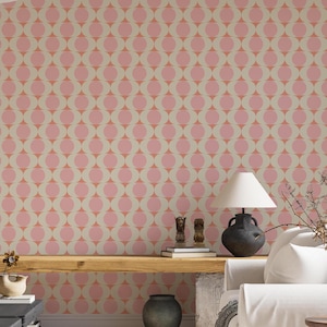 Modern Circle Mid Century Style Peel and Stick Wallpaper - Abstract Geometric Retro 70s Accent Wallpaper,  Renters Temporary Wallpaper EW287