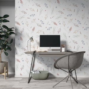 Removable Wallpaper Floral Peel and Stick Wallpaper - Spring Wallpaper Hand Drawn Baby Room Wallpaper Watercolor Wallpaper Boho EZW229 immagine 6