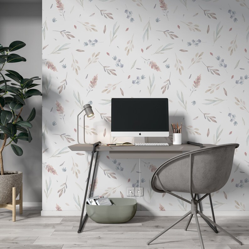 Removable Wallpaper Floral Peel and Stick Wallpaper - Spring Wallpaper Hand Drawn Baby Room Wallpaper Watercolor Wallpaper Boho EZW229 immagine 6