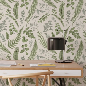 Fern Botanical Removable Peel and Stick Wallpaper - Light Greenery Self Adhesive Wall Decor - Temporary Wallpaper