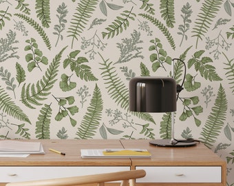 Fern Botanical Removable Peel and Stick Wallpaper - Light Greenery Self Adhesive Wall Decor - Temporary Wallpaper