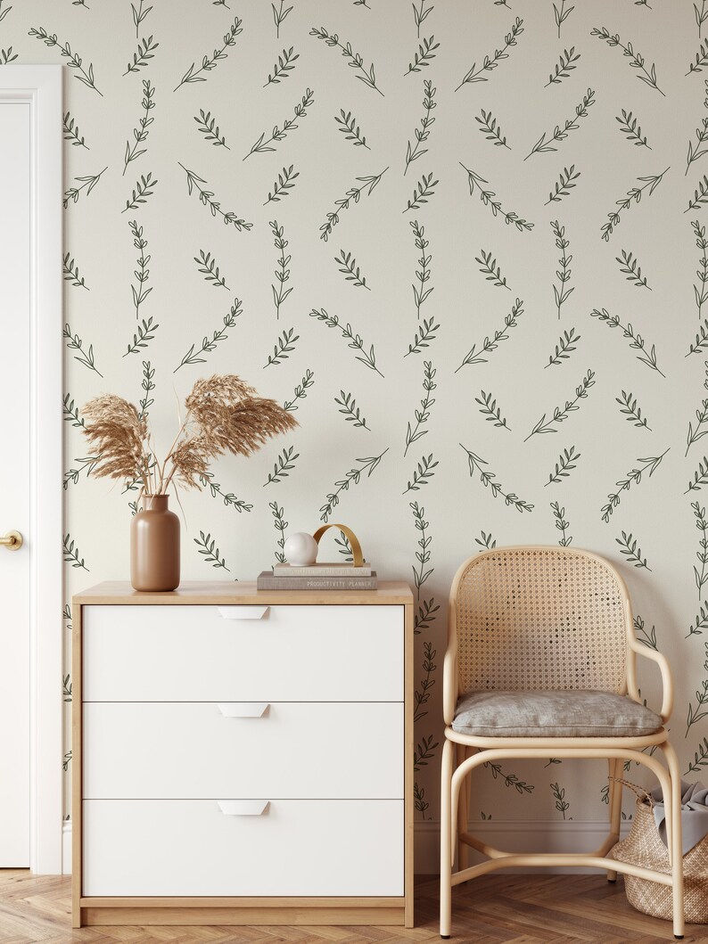 Peel and Stick Wallpaper Boho Wallpaper Beige Wallpaper Floral Etsy