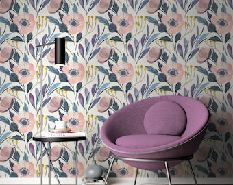 Peel and Stick Wallpaper Large Scale Floral Wallpaper Watercolor Wallpaper Wall Art Watercolor Wallpaper Flower Nursery Wall Mural