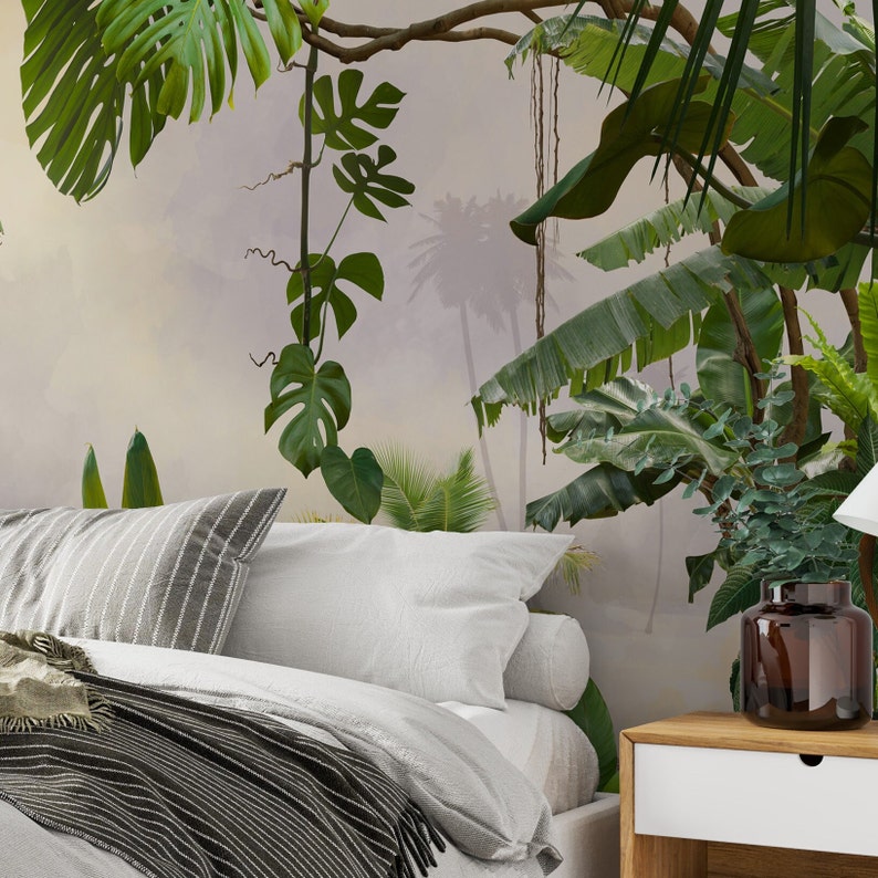 Rainforest Jungle Mural Wallpaper Peel and Stick - Green Tropical ...