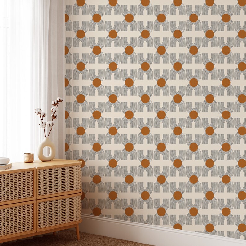 Minimalist Peel and Stick Wallpaper Contemporary Geometric Art Deco Wall Mural Unique Wallpaper Scandinavian Wall Hanging Renters Wallpaper Image 4