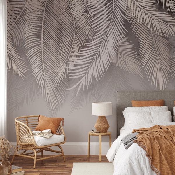 Peel and Stick Removable Wallpaper Palm Wallpaper Custom Wallpaper Palm Leaf Wall Art Mural Leaves