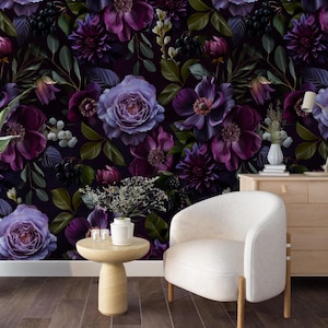 Moody Gothic Dark Floral Wallpaper Peel and Stick - Large Vintage ...