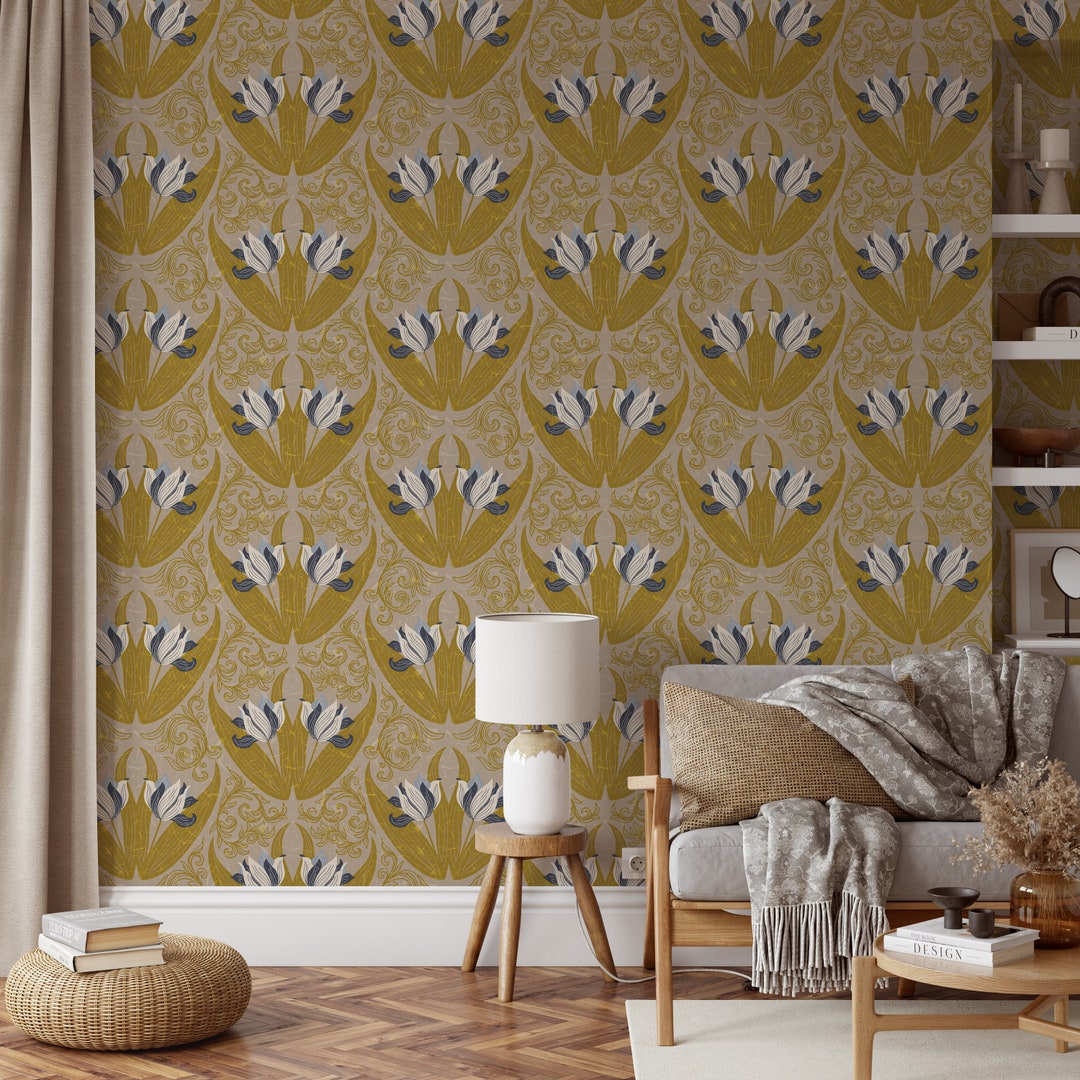 Removable Wallpaper Vintage Modern Wallpaper Yellow Wallpaper - Etsy Australia