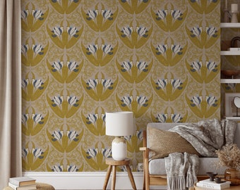 Removable Wallpaper Vintage Modern Wallpaper Yellow Wallpaper Boho Wallpaper Peel and Stick Modern Art Wallpaper Yellow Art Deco Wallpaper