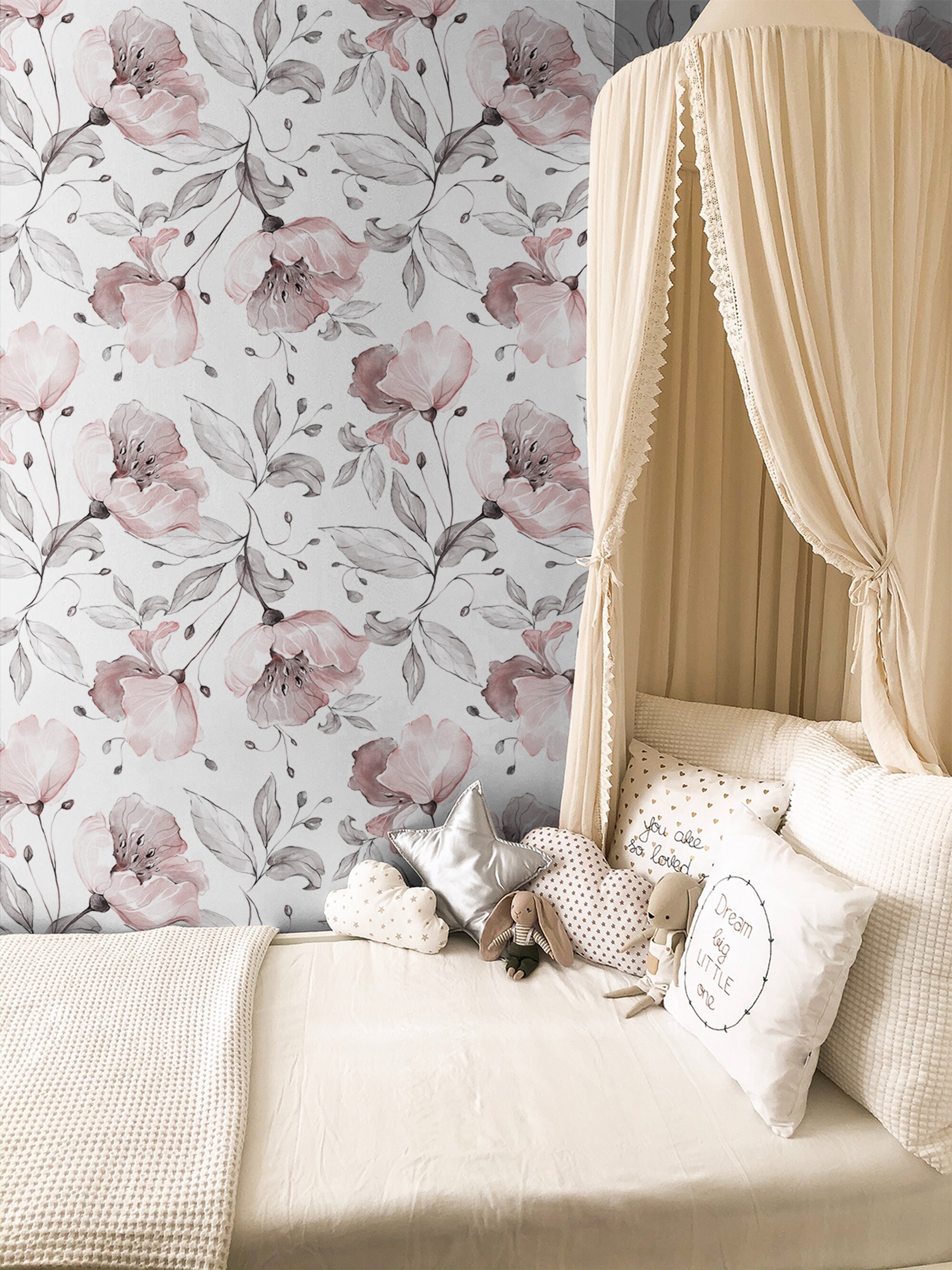 Peel and Stick Wallpaper Floral Mural Large Scale Mural Wallpaper Mural Floral Wallpaper Watercolor Wallpaper Neutral Wallpaper