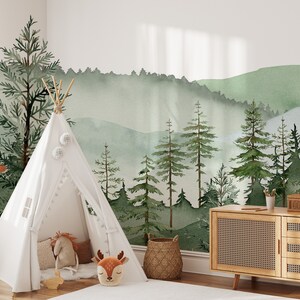Pine Tree Wallpaper Forest Kids Wallpaper Forest Wall Mural Peel and Stick Mural Image 2