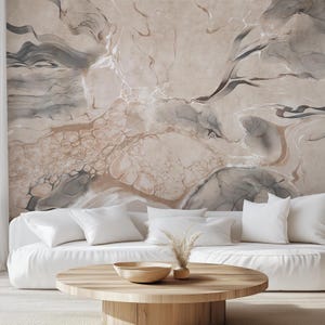 Ivory Surface Marble Removable Wall Mural – Beige & Taupe Abstract Peel and Stick, Neutral Stone Texture Self Adhesive Wallpaper EZW312