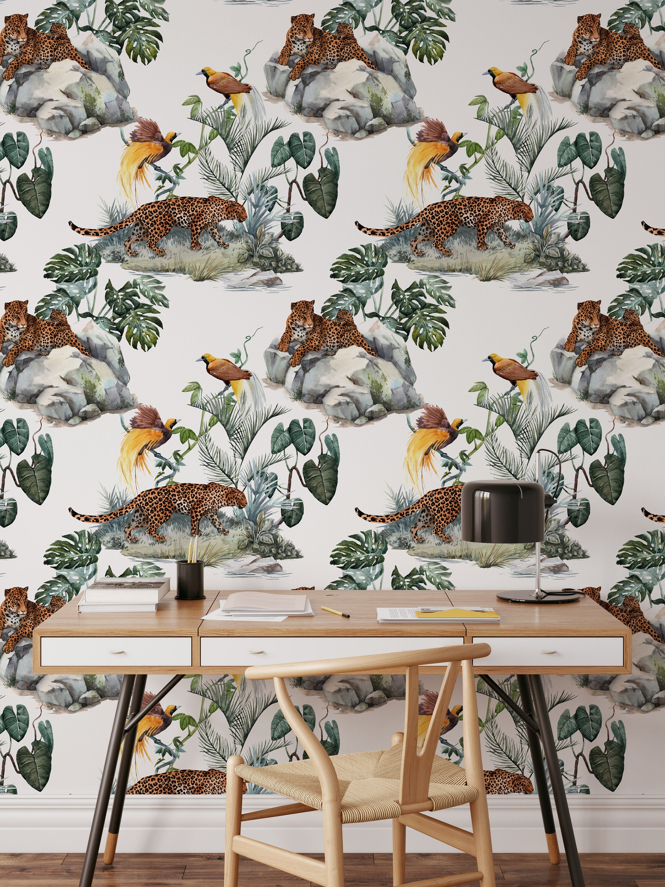 Cheetah Wallpaper Peel and Stick Wallpaper Wallpaper Mural Tropical ...