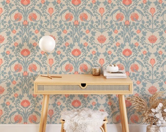William Morris Vintage Peel and Stick Wallpaper Mural - Victorian Botanical Renters Temporary Wallpaper EW247