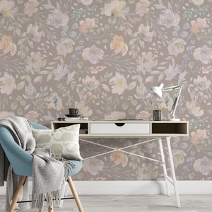 Removable Wallpaper Floral Peel and Stick Wallpaper Wall Mural Spring Wallpaper Hand Drawn Baby Room Wallpaper Watercolor Wallpaper Boho