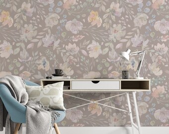 Removable Wallpaper Floral Peel and Stick Wallpaper Wall Mural Spring Wallpaper Hand Drawn Baby Room Wallpaper Watercolor Wallpaper Boho