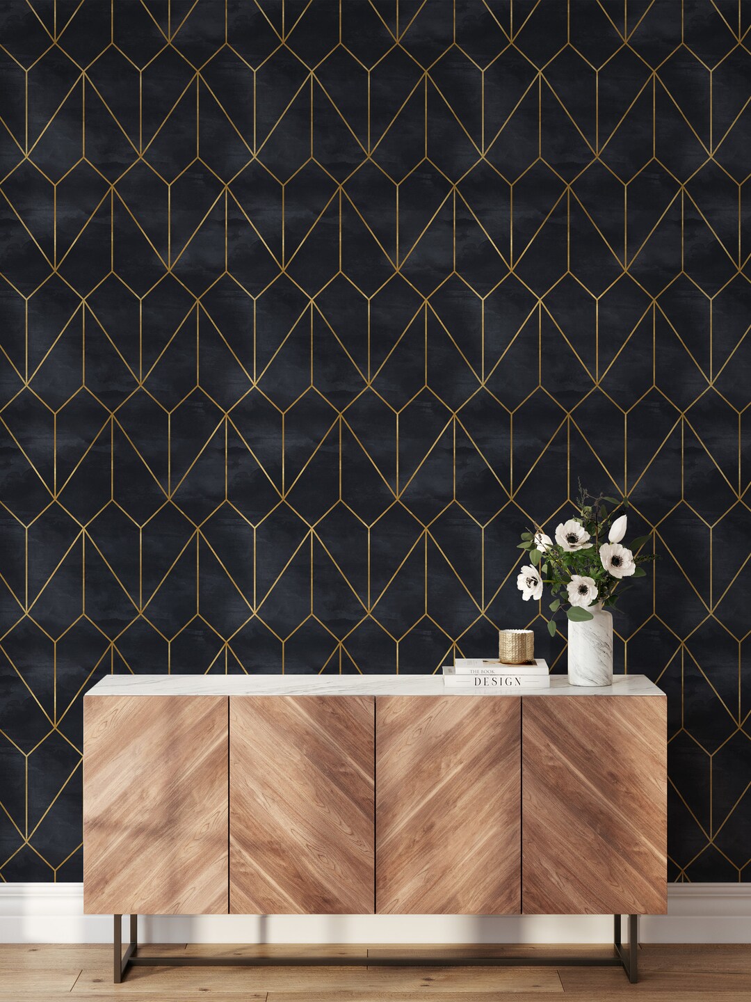 Peel and Stick Wall Geometric Decor Wallpaper Dark Art Deco Wallpaper ...