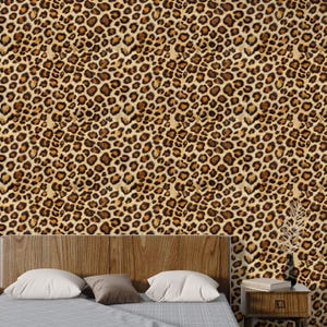 Glamour Leopard Fur Print Peel Stick Wallpaper for Living Room - Wild Animal Print Wall Covering, Temporary Wallpaper for Renters