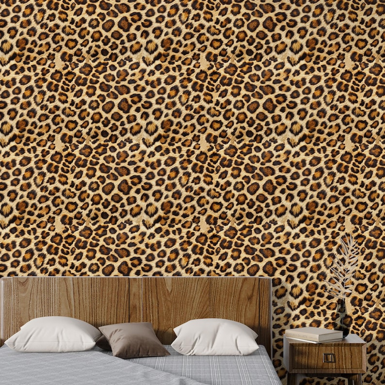 Glamour Leopard Fur Print Peel Stick Wallpaper for Living Room - Wild Animal Print Wall Covering, Temporary Wallpaper for Renters