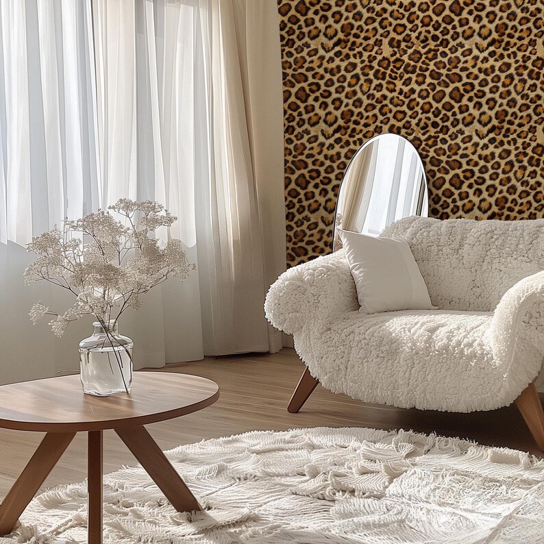 Glamour Leopard Fur Print Peel Stick Wallpaper for Living Room - Wild Animal Print Wall Covering, Temporary Wallpaper for Renters