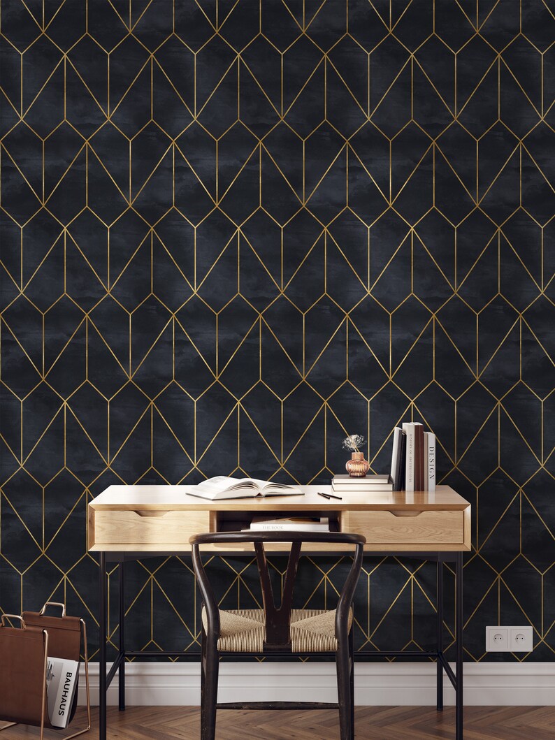 Peel and Stick Wall Geometric Decor Wallpaper Dark Art Deco Wallpaper ...