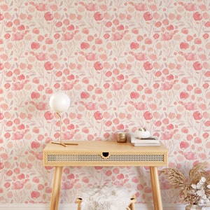 Peel and Stick Wallpaper Boho Pink Wallpaper Modern Mural Floral Wall Decor Watercolor Wallpaper Boho Wallpaper Girl Wallpaper image 1