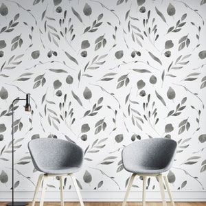 Removable Wallpaper Watercolor Black and White Print Hand Drawn Wallpaper Peel and Stick Wall Art Deco Wallpaper Minimalist Design
