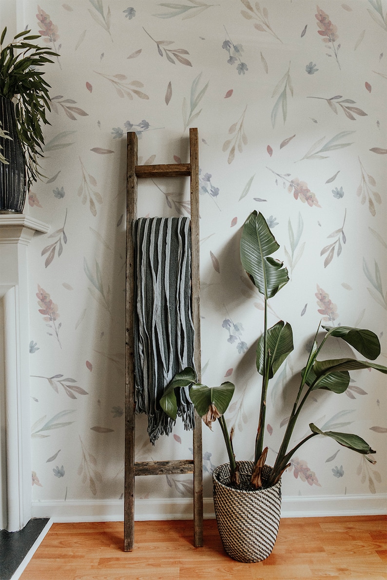 Removable Wallpaper Floral Peel and Stick Wallpaper - Spring Wallpaper Hand Drawn Baby Room Wallpaper Watercolor Wallpaper Boho EZW229 immagine 5