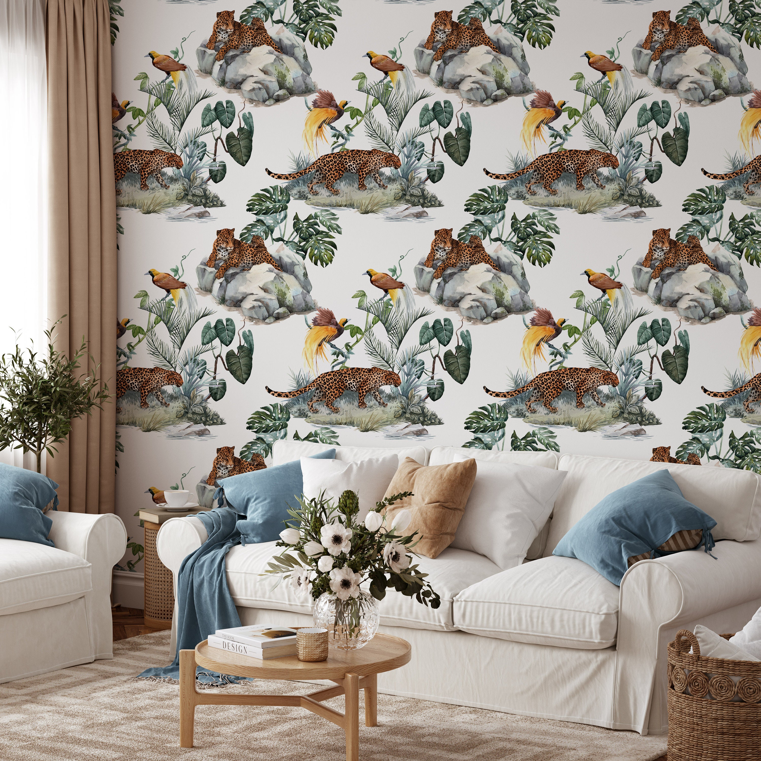Cheetah Wallpaper Peel and Stick Wallpaper Wallpaper Mural Tropical ...