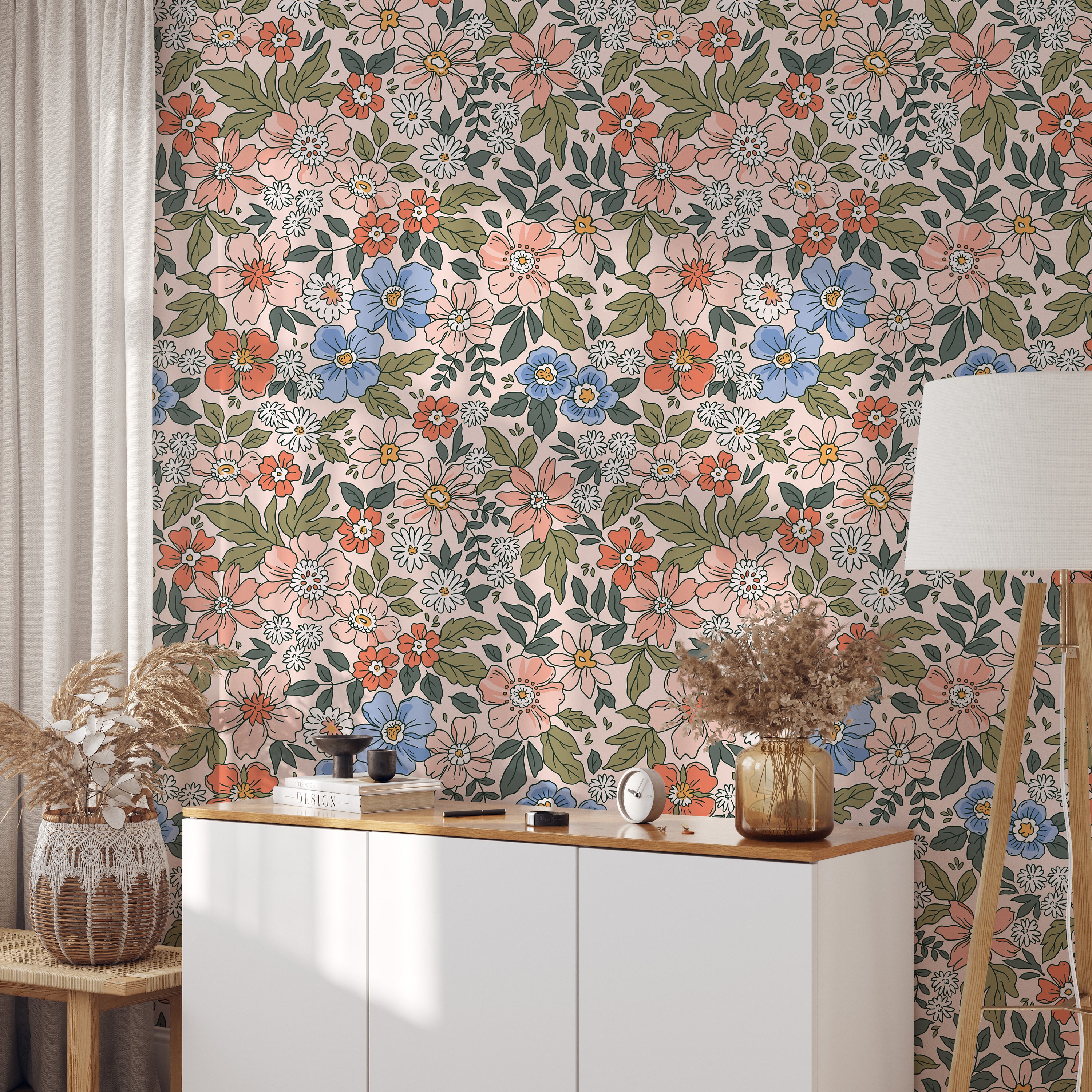 Floral Peel and Stick Wallpaper Mural Wall Art Colorful Wall Mural ...