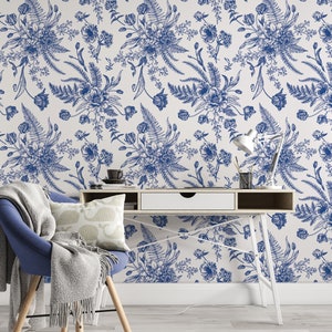 Peel and Stick Wallpaper Light Blue Removable Wallpaper Wall Art Wallpaper Floral Wall Decor Blue Floral Nursery wallpaper Botanical Mural