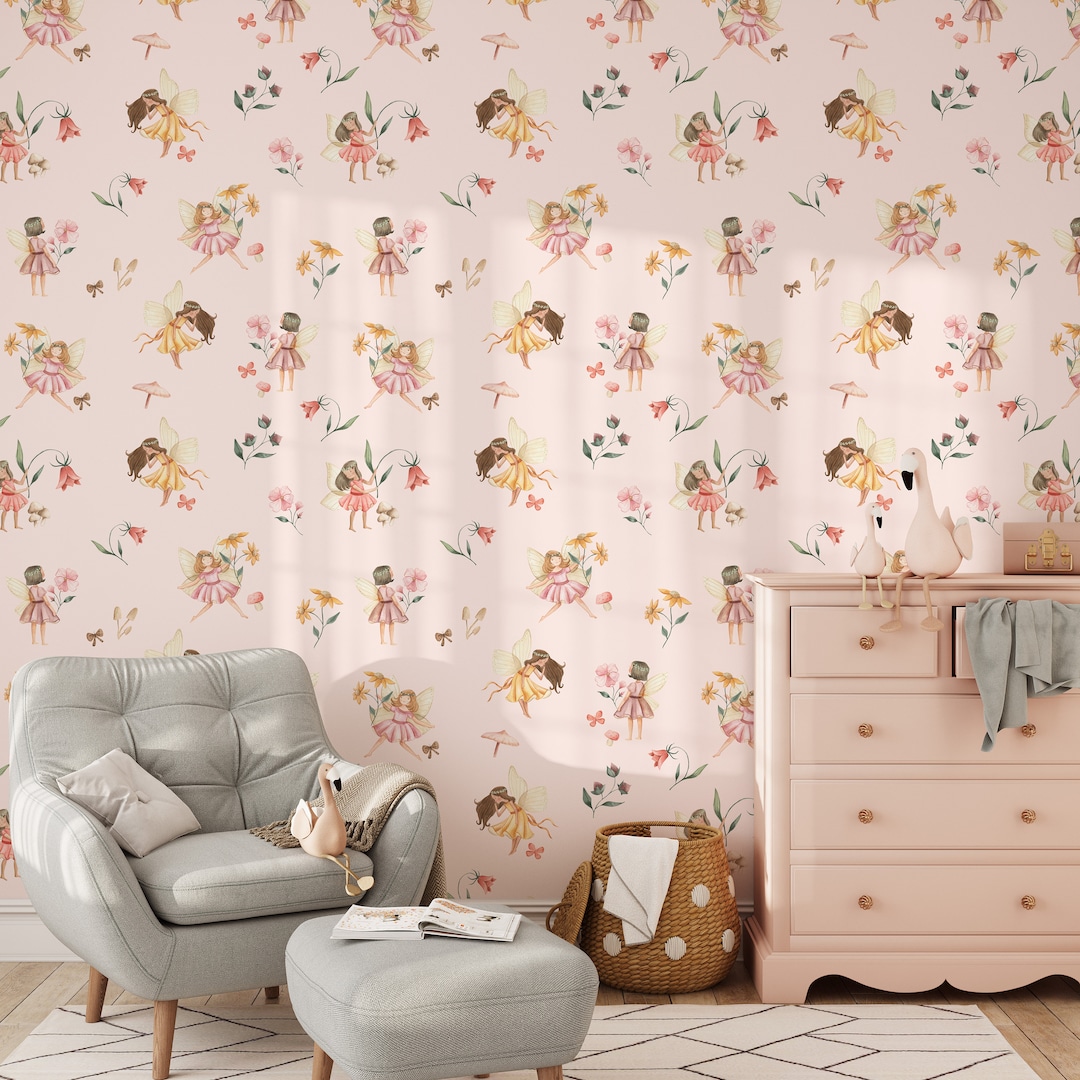 Peel and Stick Wallpaper Girls Room Nursery Wall Decor Watercolor ...
