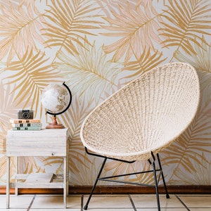 Peel and Stick Wallpaper Removable Wallpaper Wall Art Wallpaper Leaves Classic Boho Wallpaper Palms Wallpaper Yellow Wallpaper