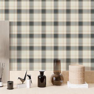 Classic Gingham Self Adhesive Wallpaper - Modern Plaid Tartan Peel and Stick Accent Wallpaper for Renters, Minimalist Wall Covering EZW55
