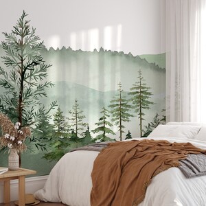 Pine Tree Wallpaper Forest Kids Wallpaper Forest Wall Mural Peel and Stick Mural Image 4