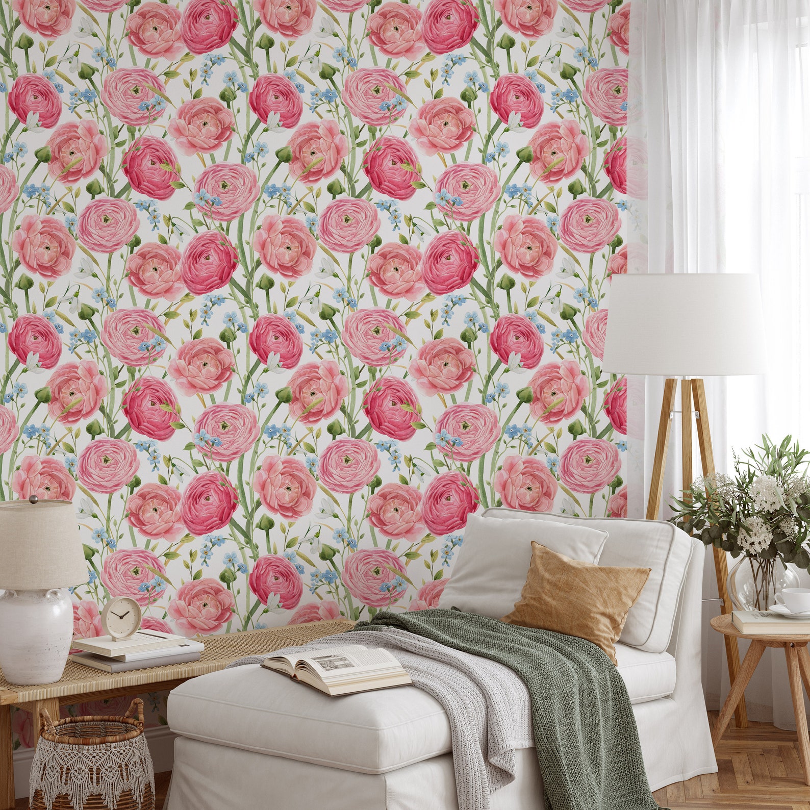 Peel and Stick Watercolor Wallpaper Flower Wallpaper Floral Mural ...