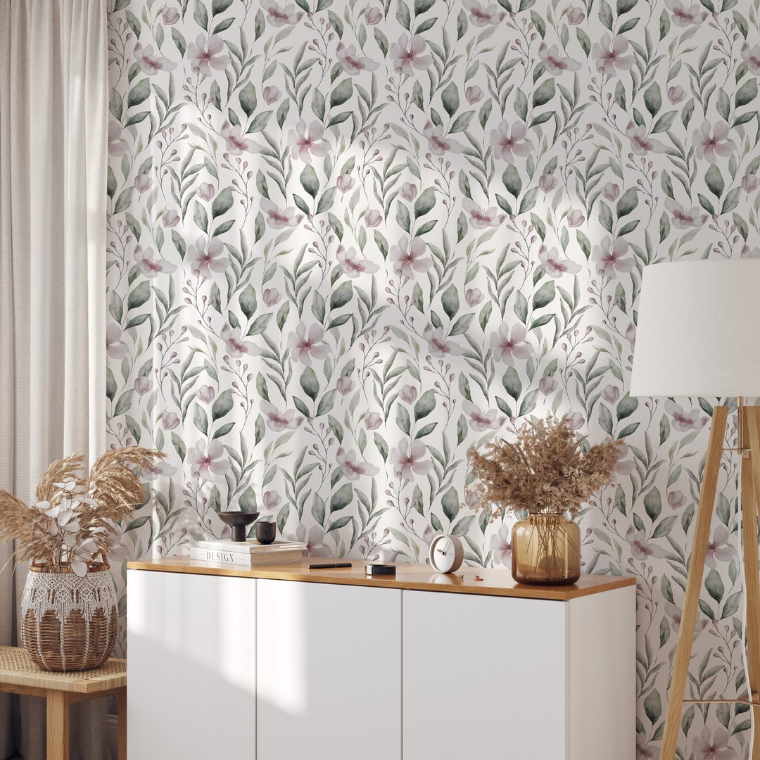 Wallpaper Peel and Stick Modern Floral Wall Mural Watercolor Wallpaper ...