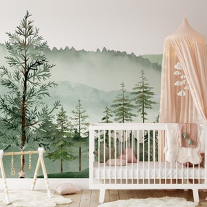 Pine Tree Wallpaper Forest Kids Wallpaper Forest Wall Mural Peel and Stick Mural Image 7