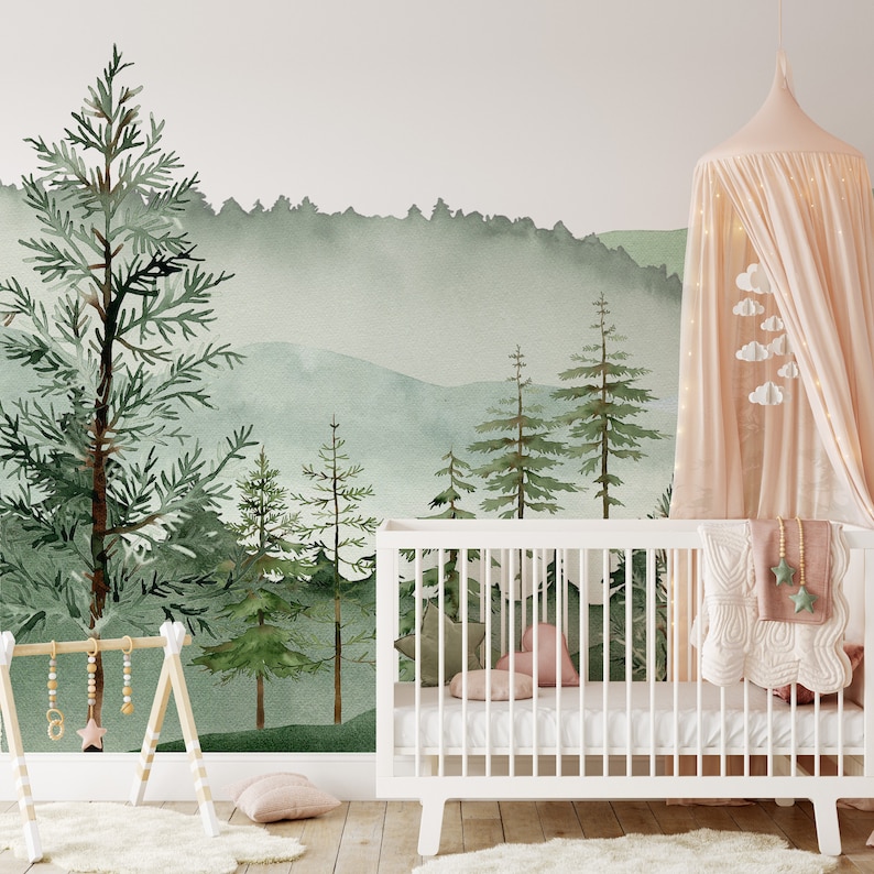 Pine Tree Wallpaper Forest Kids Wallpaper Forest Wall Mural Peel and Stick Mural Image 7