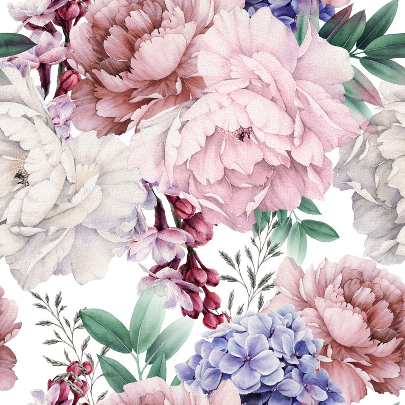 Floral Wallpaper Peel and Stick Botanical Wall Mural Watercolor ...