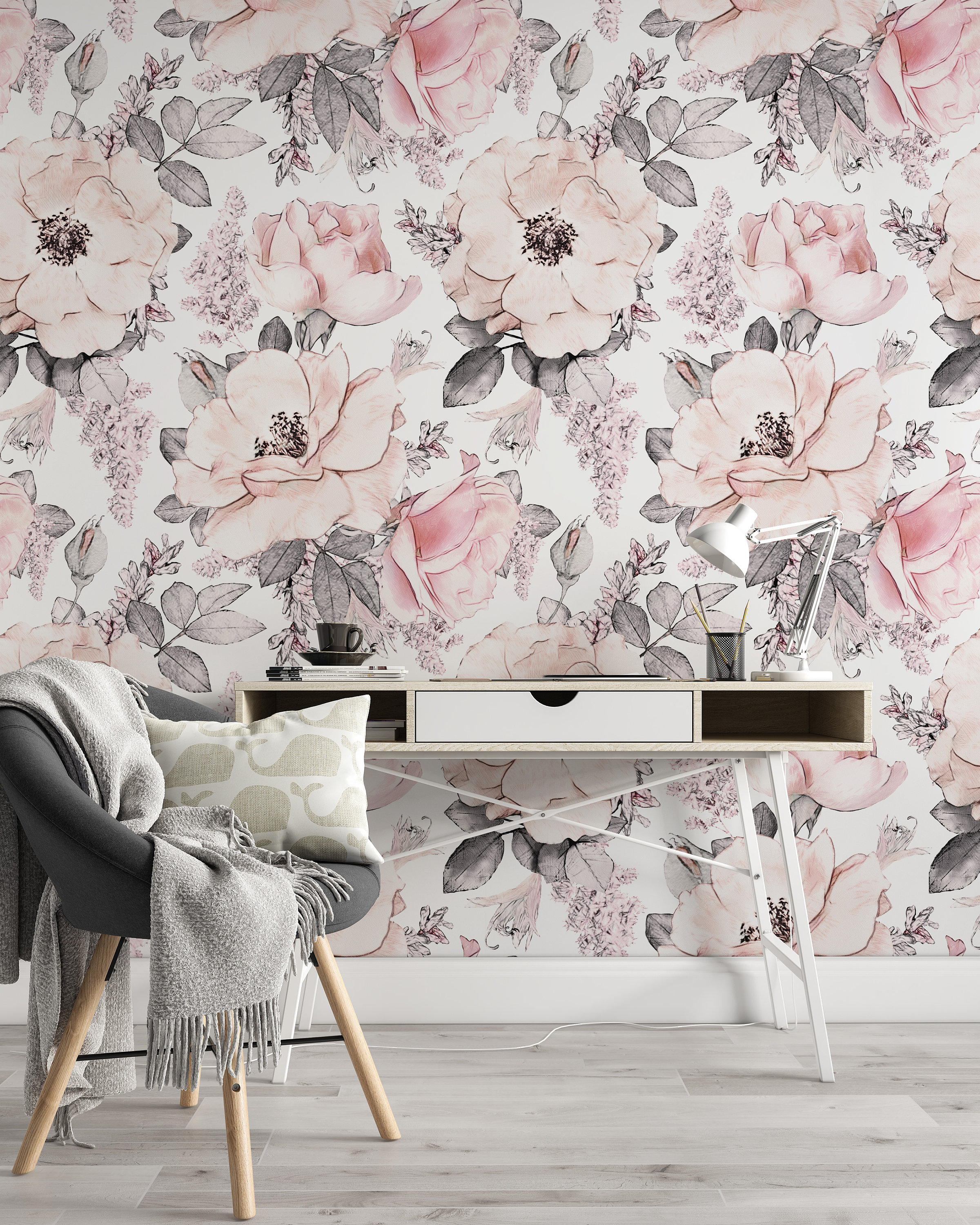 Removable Wallpaper Watercolor Floral Peel and Stick Wallpaper Wall Art ...