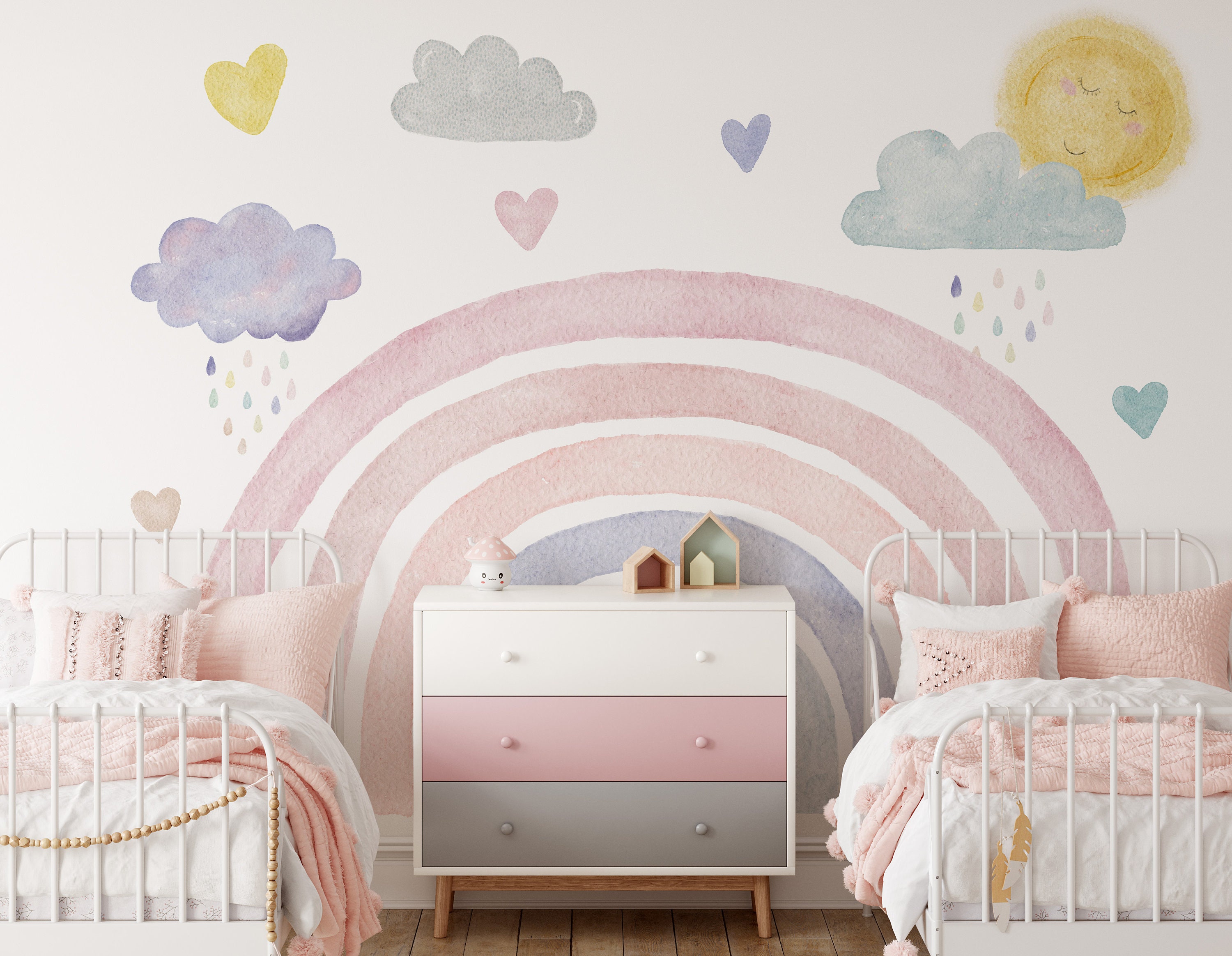 Boho Rainbow Girl Nursery Mural Wallpaper - Large Scale Pastel Rainbow ...